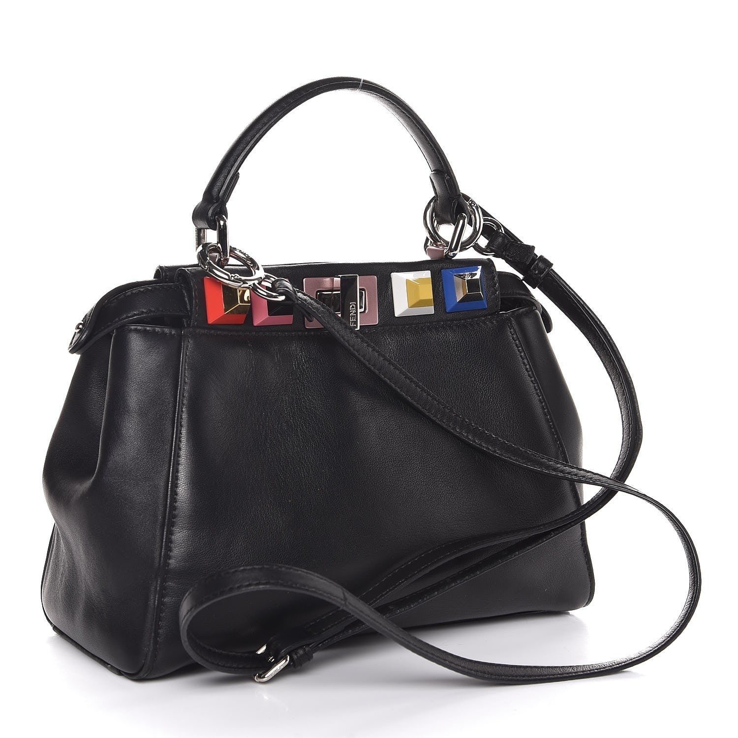 Fendi Nappa Studded Mini Peekaboo Iconic Satchel Black Multicolor 4 of 9