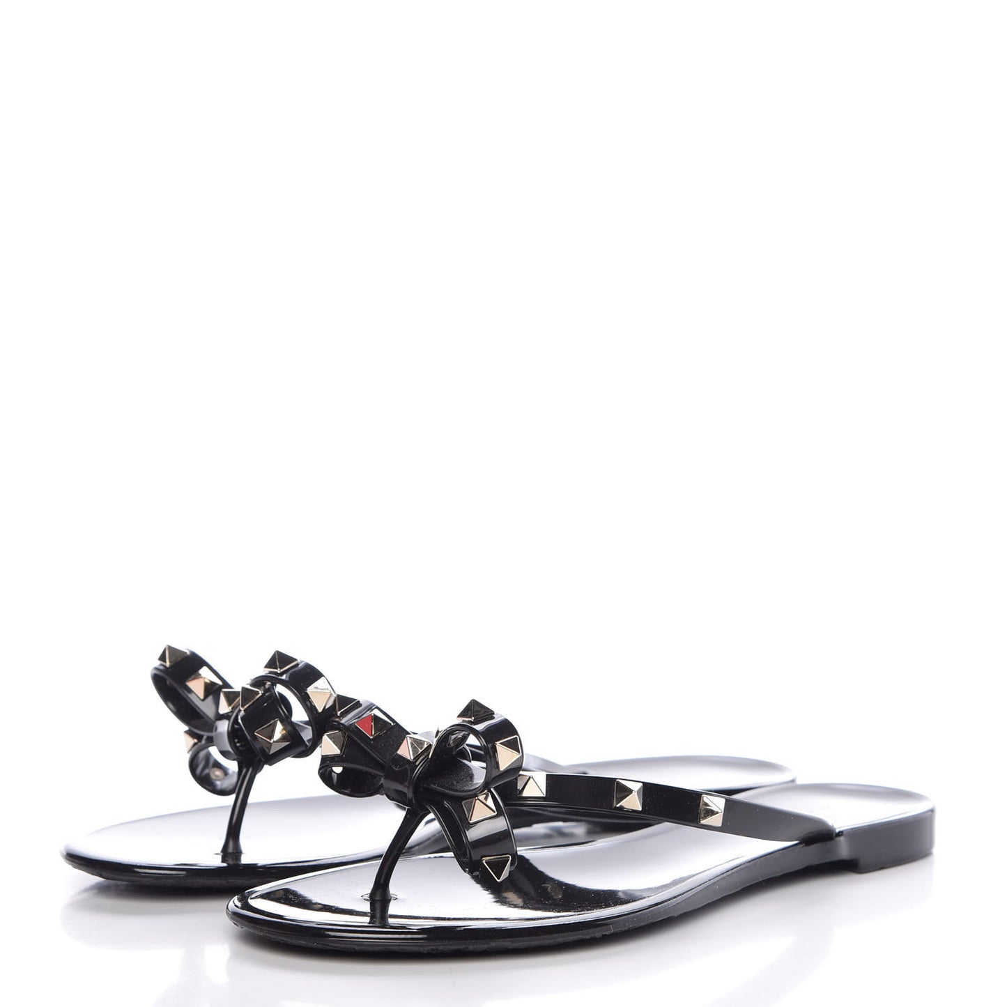 PVC Jelly Rockstud Bow Thong Sandals 38 Black