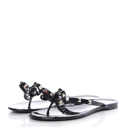 Valentino Garavani PVC Jelly Rockstud Bow Thong Sandals 38 Black 3 of 8