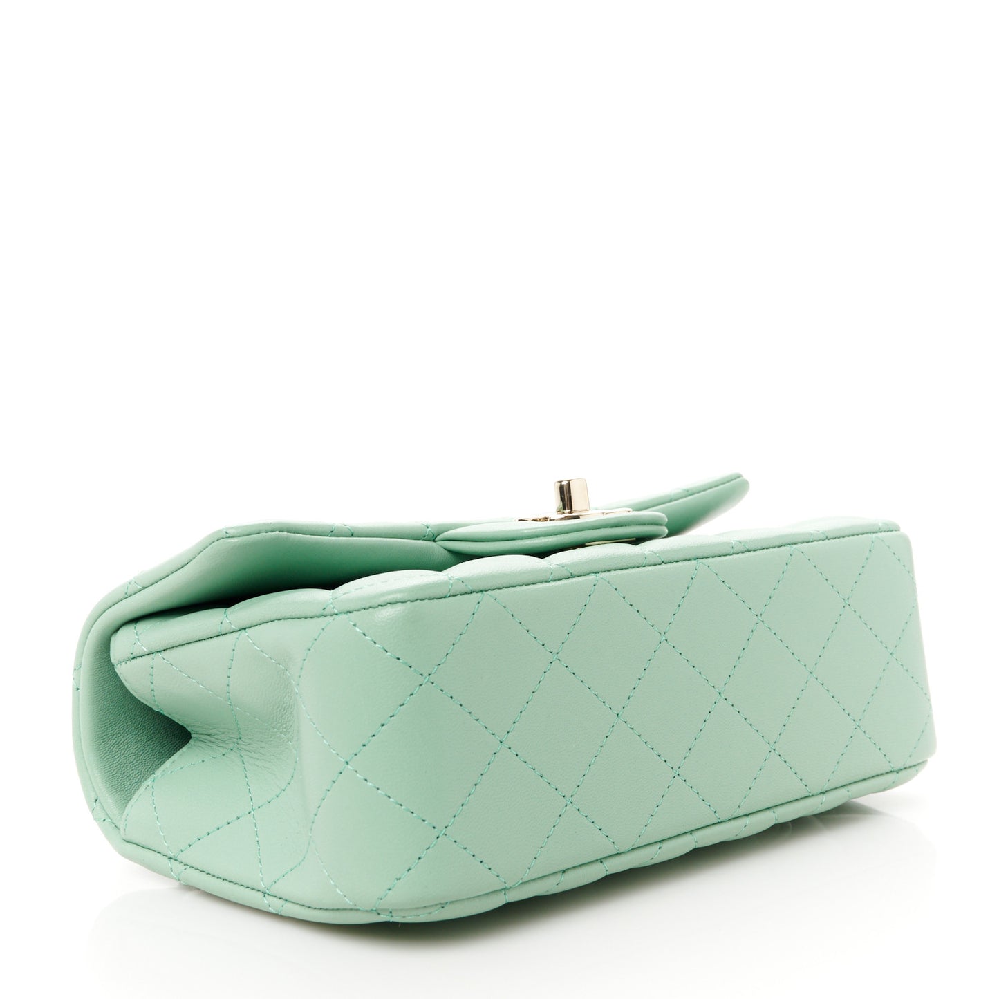 Lambskin Quilted Mini Top Handle Rectangular Flap Light Green