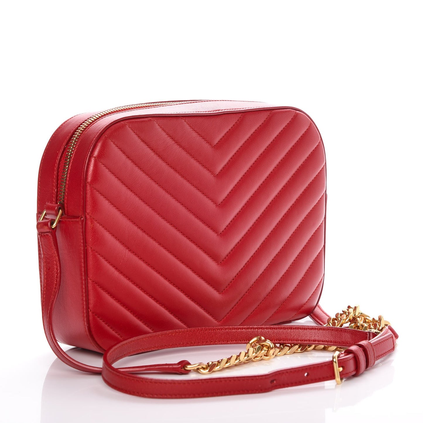 Lambskin Matelasse Chevron Classic Monogram Shoulder Bag Red