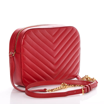 Saint Laurent Lambskin Matelasse Chevron Classic Monogram Shoulder Bag Red 3 of 11
