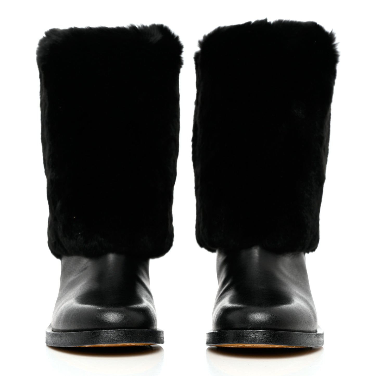 Fur Calfskin Fold Over Short Boots 39 Black