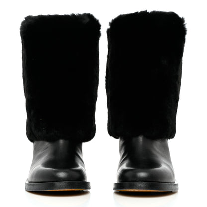 Chanel Fur Calfskin Fold Over Short Boots 39 Black 2 of 9