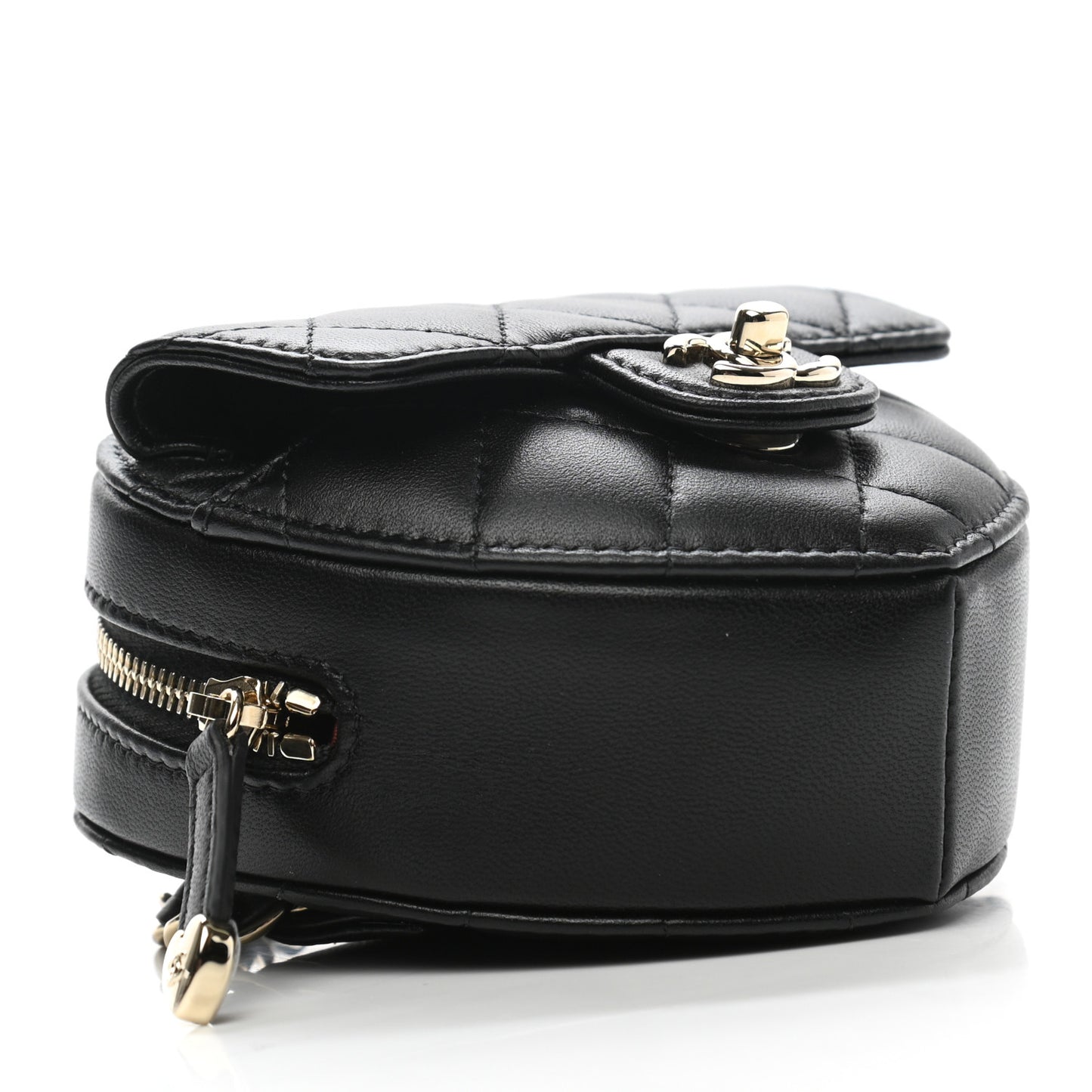 Lambskin Quilted CC In Love Heart Waist Belt Bag With Chain Black