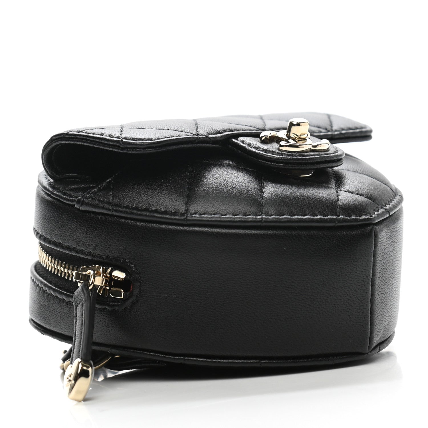 Chanel Lambskin Quilted CC In Love Heart Waist Belt Bag With Chain Black 4 of 11