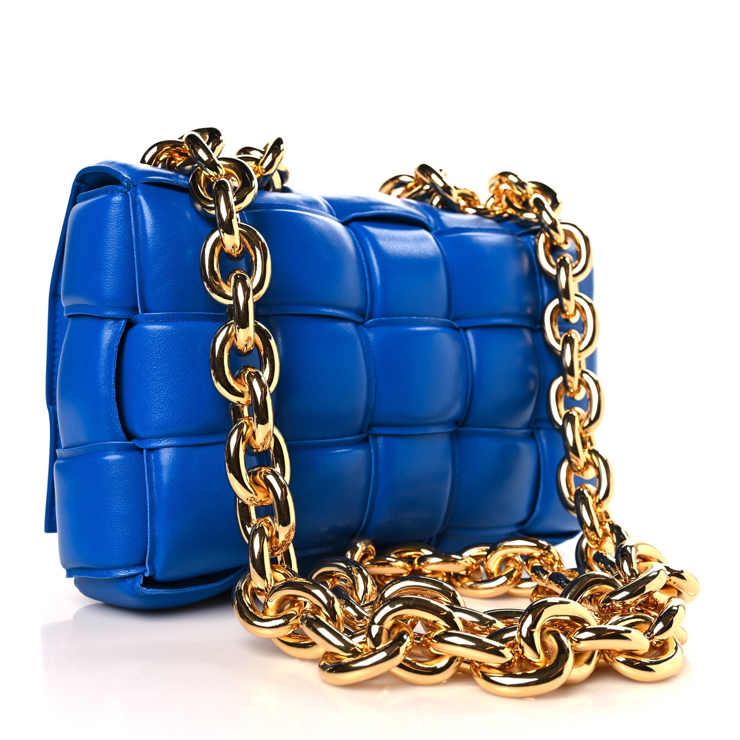 Lambskin Maxi Intreccio Padded Chain Cassette Crossbody Bag Cobalt