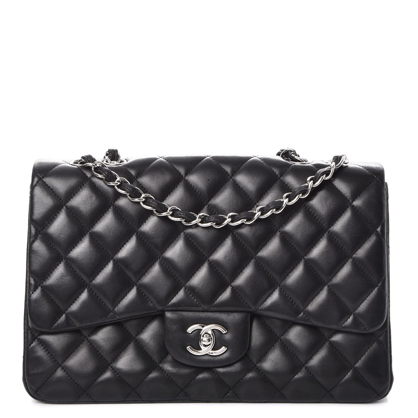 Lambskin Quilted Jumbo Single Flap Black