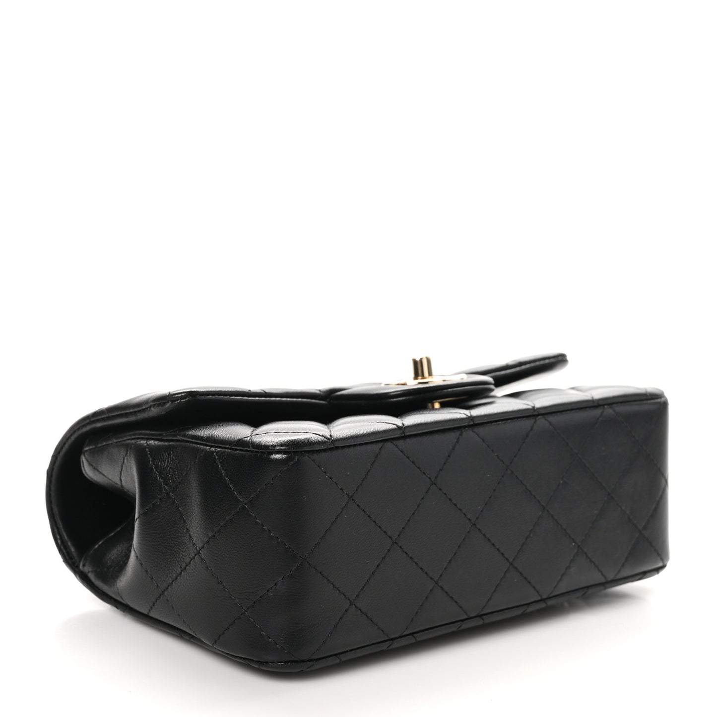 Lambskin Quilted Mini Top Handle Rectangular Flap Black
