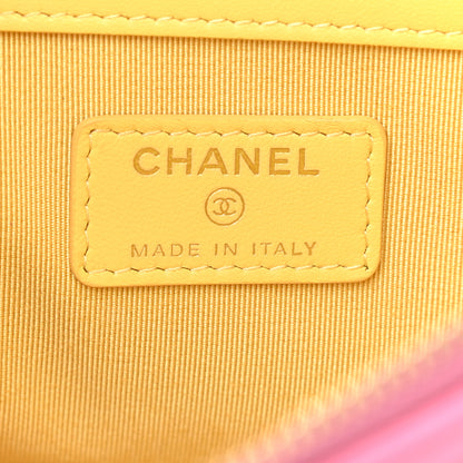 Chanel Lambskin Quilted Medium CC Cosmetic Case Pink Yellow 6 of 8