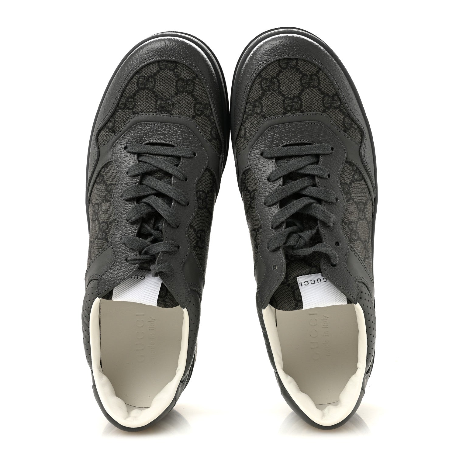Gucci Textured Dollar Calfskin GG Supreme Monogram Mens Chunky Sneakers 10 Graphite Grey Black Grey 2 of 9