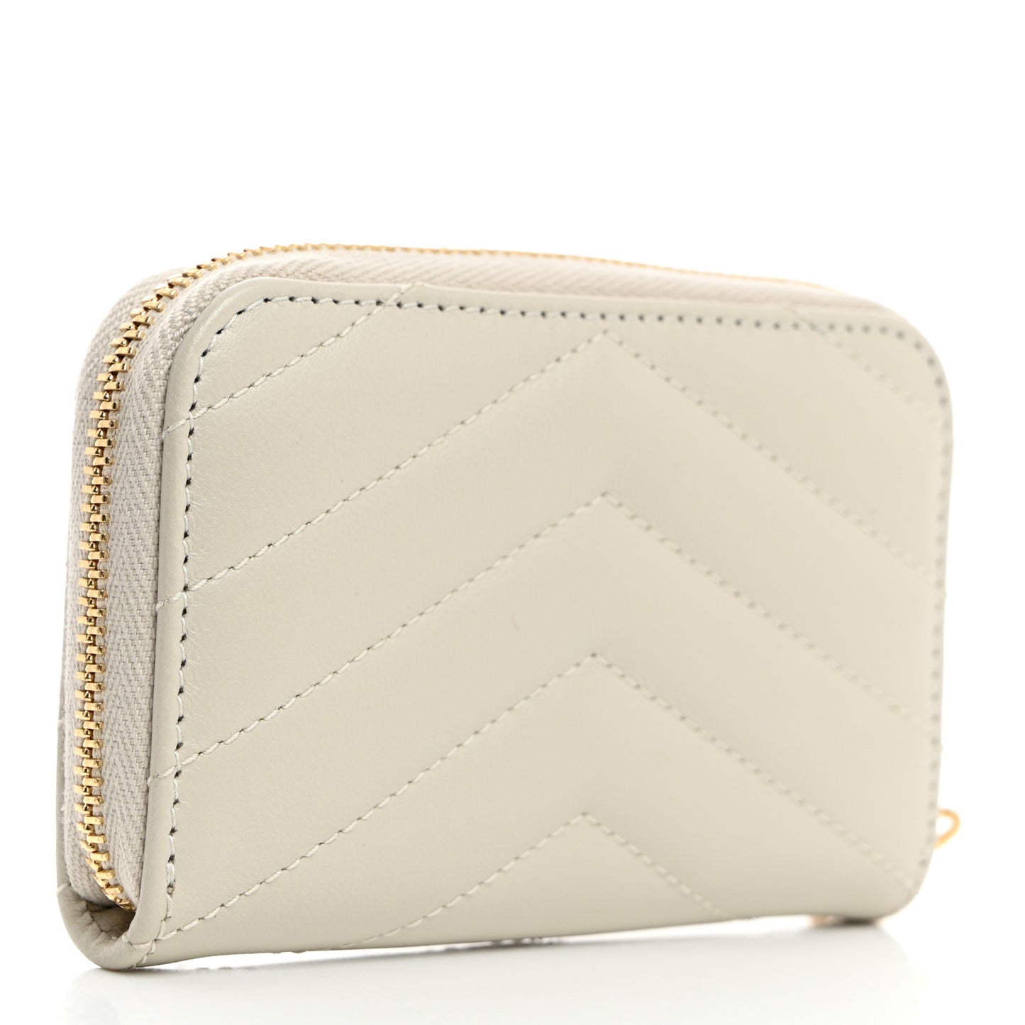 Lambskin Matelasse Chevron Monogram Cassandre Compact Zip Around Card Wallet Crema Soft