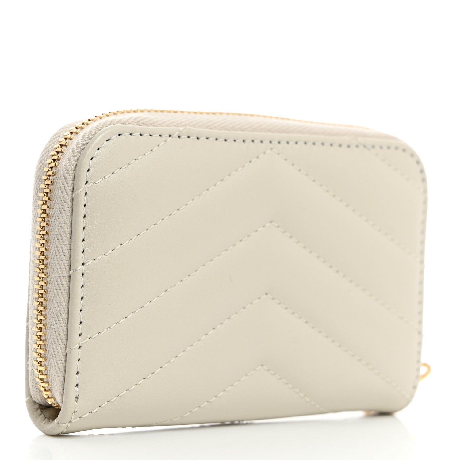 Saint Laurent Lambskin Matelasse Chevron Monogram Cassandre Compact Zip Around Card Wallet Crema Soft 3 of 7