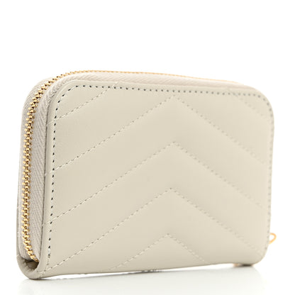 Saint Laurent Lambskin Matelasse Chevron Monogram Cassandre Compact Zip Around Card Wallet Crema Soft 3 of 7