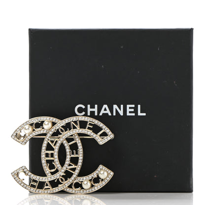 Chanel Crystal Pearl Coco CC Logo Brooch Gold 5 of 5