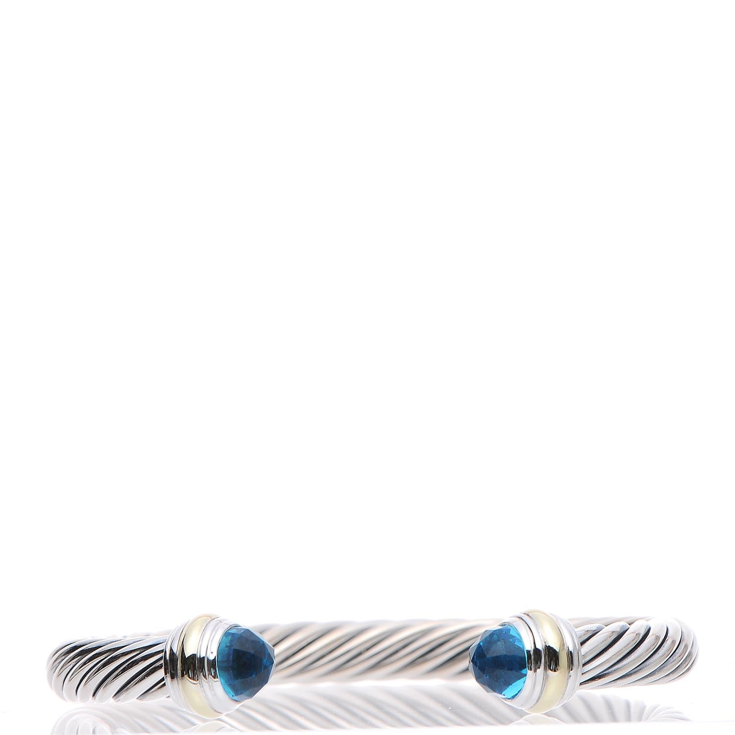 David Yurman Sterling Silver 14K Yellow Gold Blue Topaz 7mm Cable Classics Bracelet 1 of 5