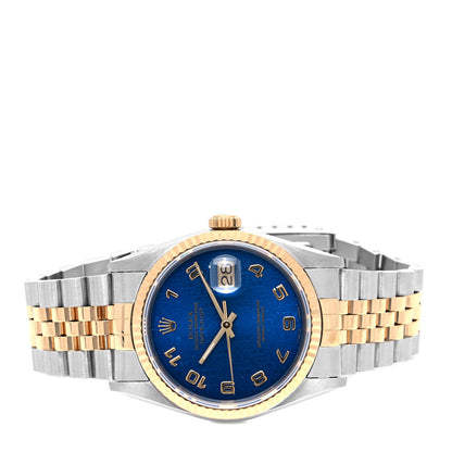 Rolex Stainless Steel 18K Yellow Gold 36mm Oyster Perpetual Datejust Watch Blue 16233 2 of 4