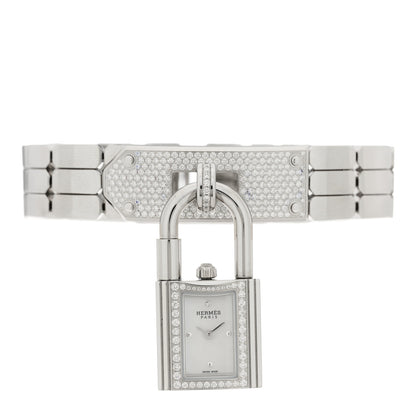 Hermes Stainless Steel Diamond Pave 16mm Kelly Quartz Watch 1 of 6