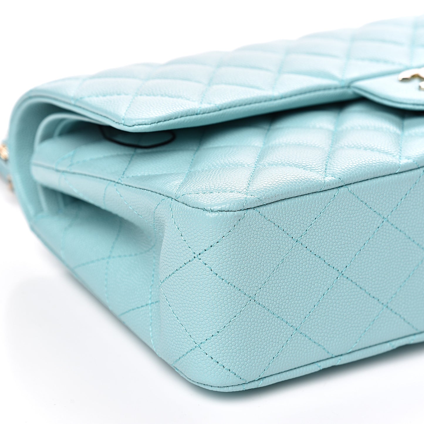 Caviar Quilted Medium Double Flap Light Blue