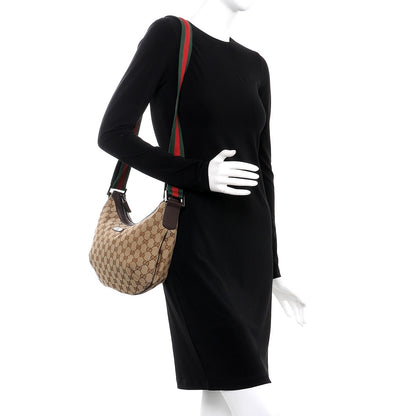 Gucci Monogram Web Medium Half Moon Hobo Dark Brown 2 of 7