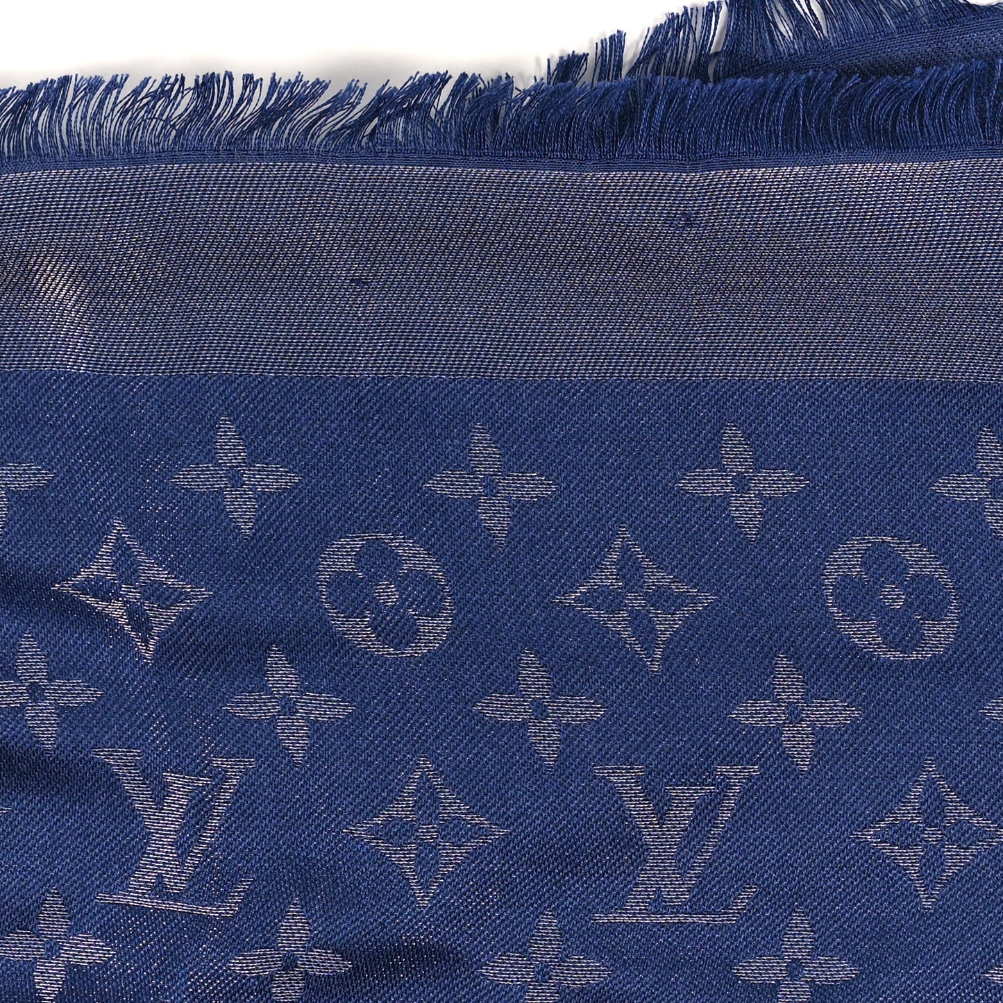 Silk Wool Monogram Denim Shawl Blue