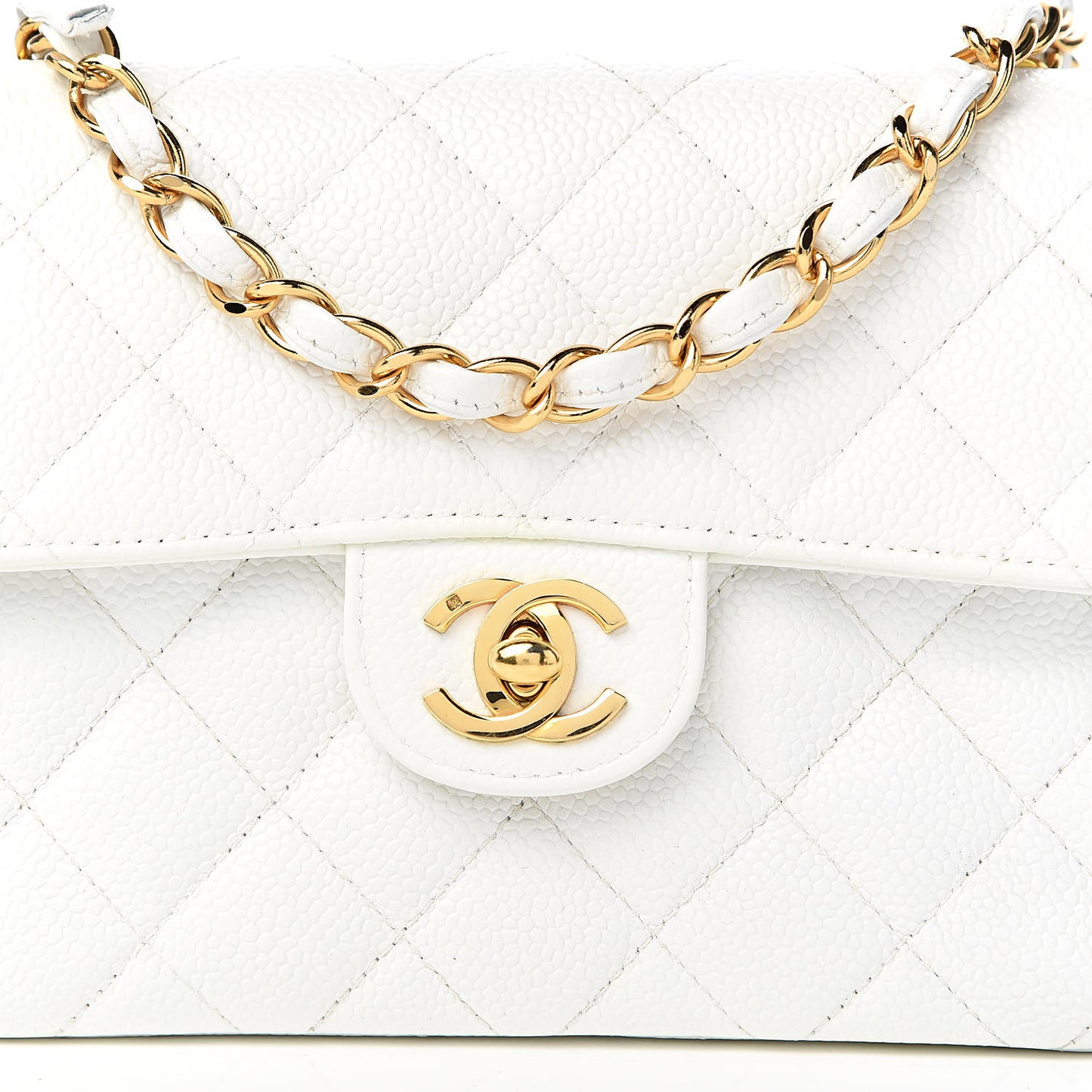 Caviar Quilted Mini Square Flap White