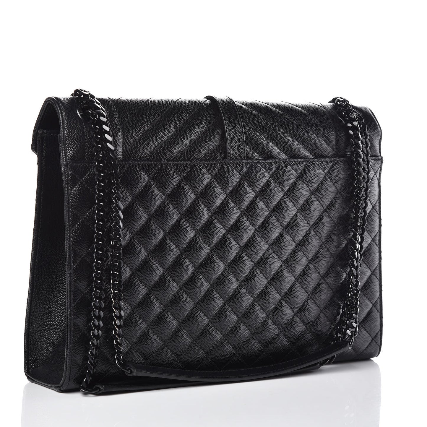 Grain De Poudre Textured Mixed Matelasse Large Triquilt Monogram Monochrome Satchel Black
