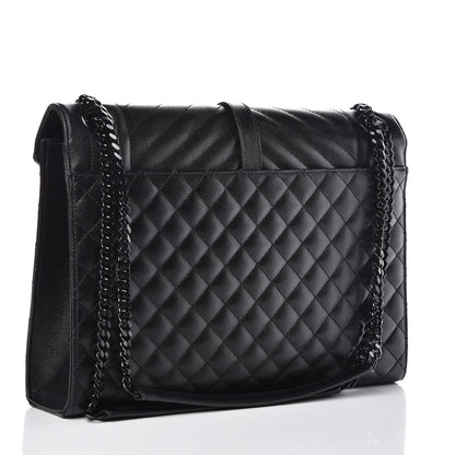 Saint Laurent Grain De Poudre Textured Mixed Matelasse Large Triquilt Monogram Monochrome Satchel Black 3 of 10