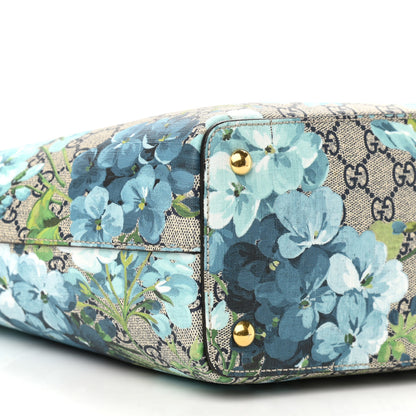 Gucci GG Supreme Monogram Blooms Medium Zippered Bucket Tote Beige Blue Navy Hibiscus Red 5 of 10