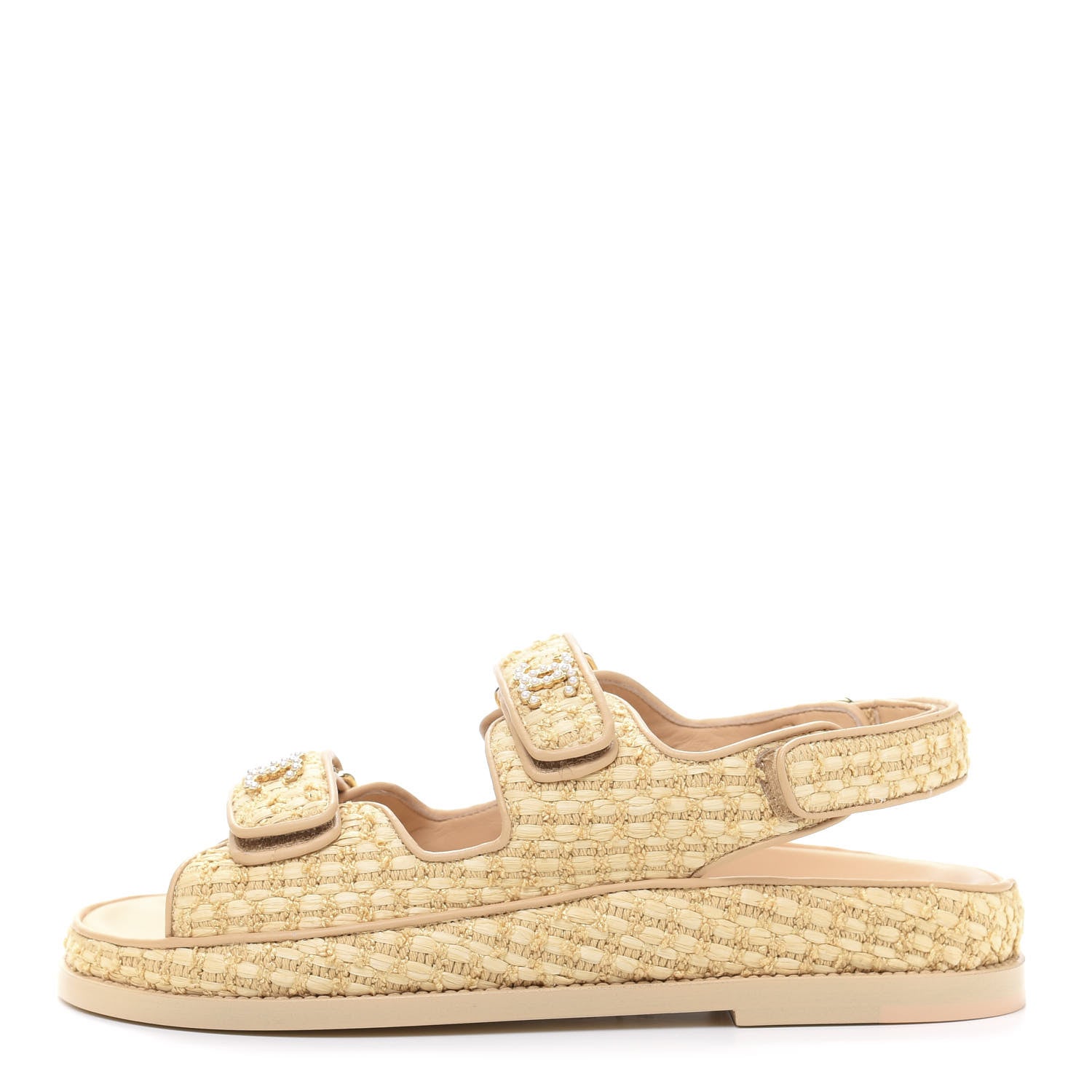 Chanel Braided Fabric Velcro Dad Sandals 37.5 Beige 1 of 8