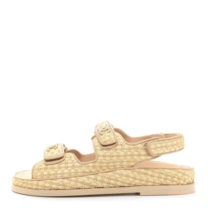 Chanel Braided Fabric Velcro Dad Sandals 37.5 Beige 1 of 8