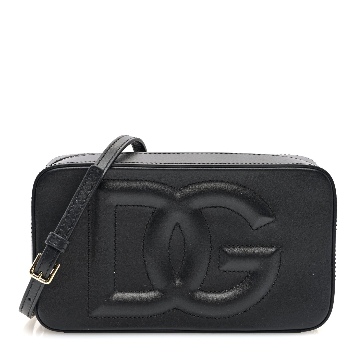 DOLCE GABBANA Calfskin Small DG Logo Camera Crossbody Bag Black