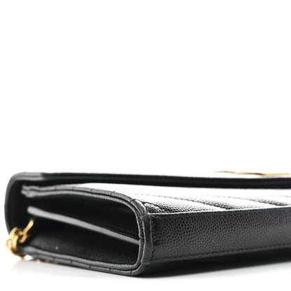 Saint Laurent Grain De Poudre Matelasse Chevron Monogram Chain Wallet Black 10 of 12