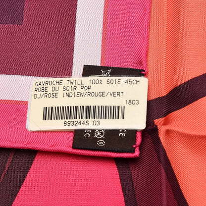 Hermes Silk Robe Du Soir Pop Pocket Square Rose Indien Rouge Vert 5 of 5