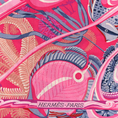 Hermes Cashmere Silk De La Mer Au Ciel Shawl 140 Rose Vif Fuchsia Gris Bleuete 2 of 3
