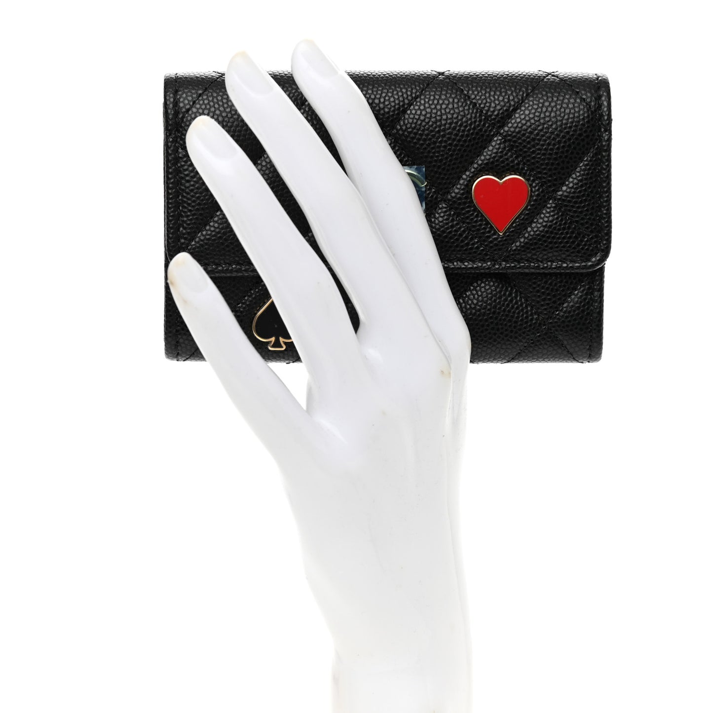 Caviar Quilted Enamel Coco Casino Flap Card Holder Wallet Black