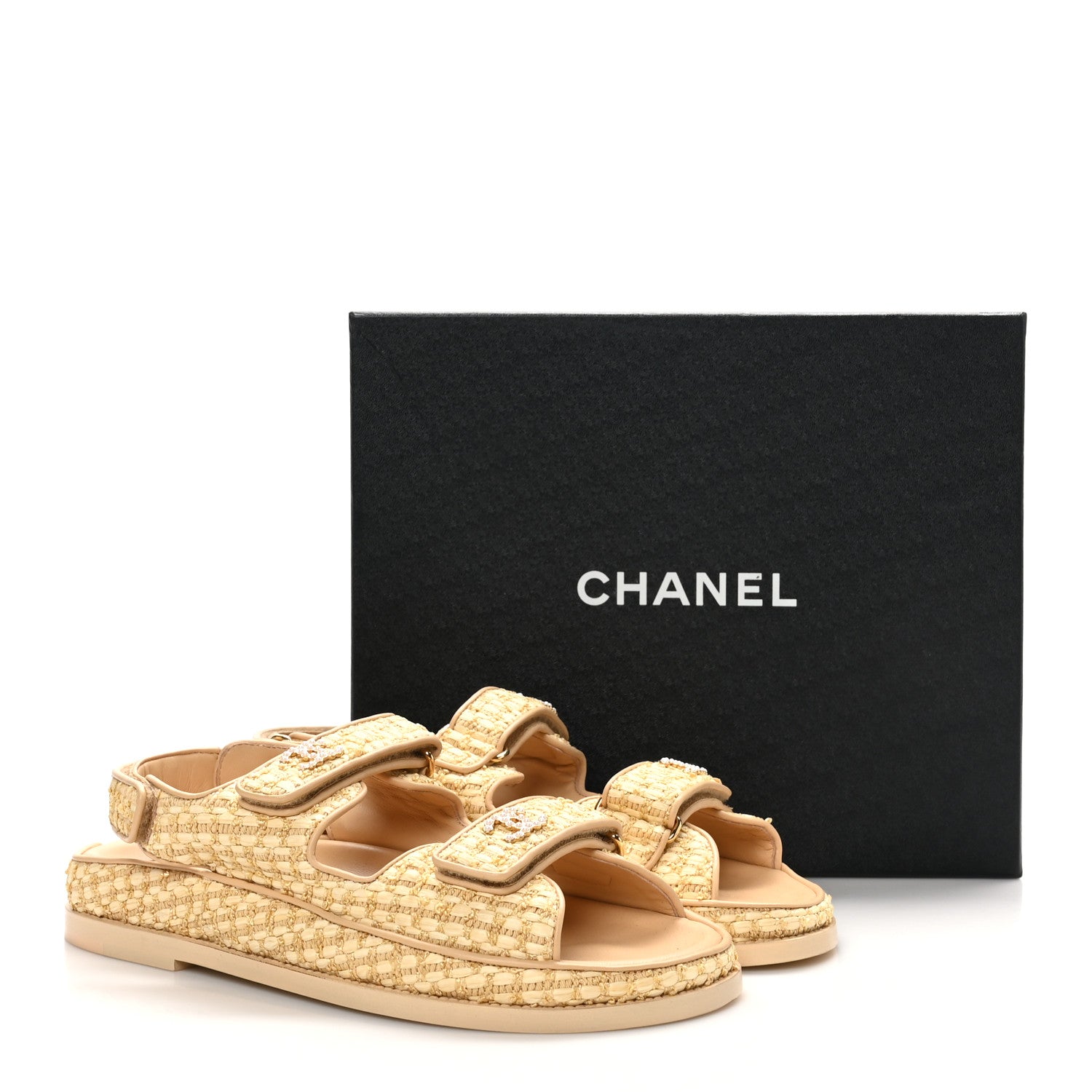 Chanel Braided Fabric Velcro Dad Sandals 40 Beige 9 of 9