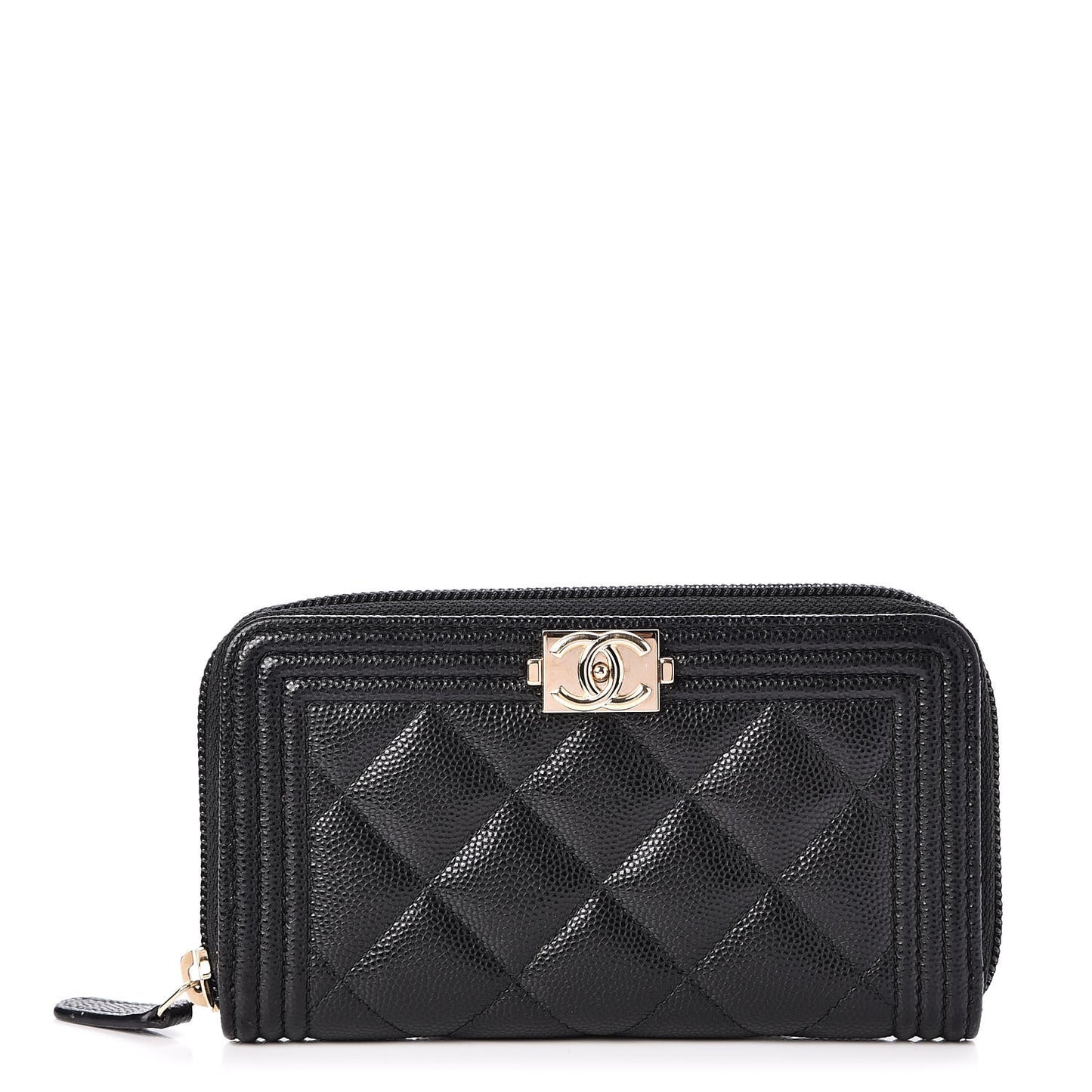 Caviar Quilted Boy Small Zip Around Wallet Black
