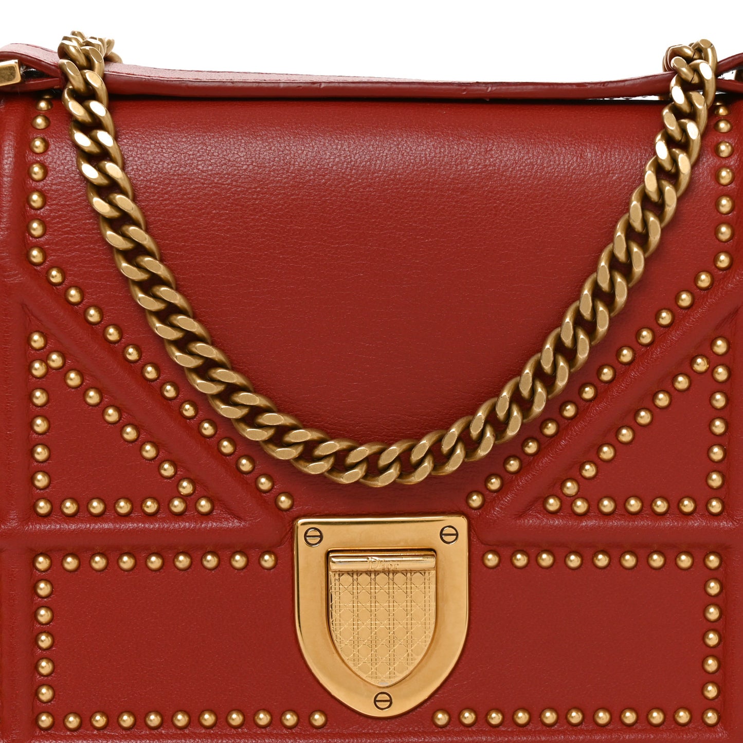 Calfskin Studded Diorama Flap Bag Red