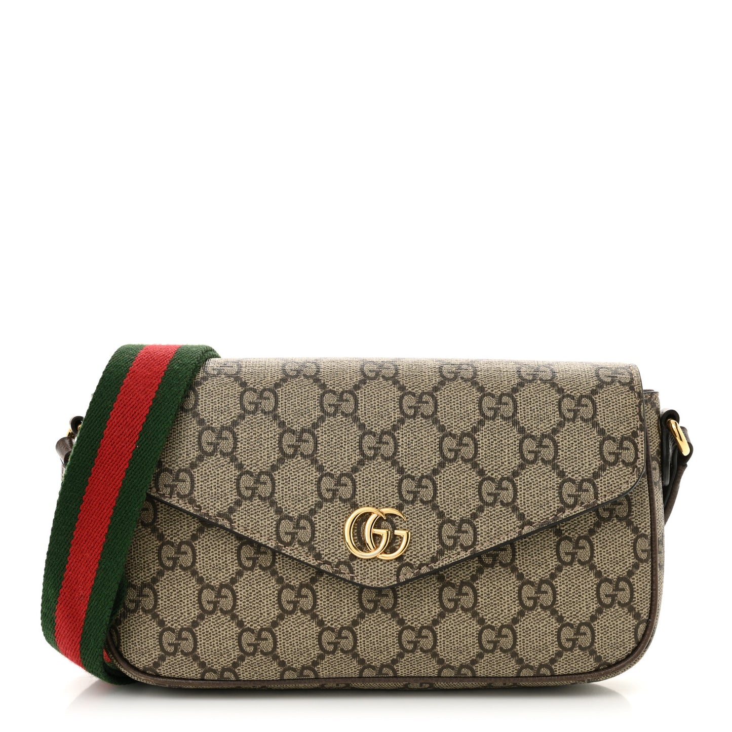 GG Supreme Monogram Textured Dollar Calfskin Web Mini Ophidia Envelope Shoulder Bag Beige Ebony