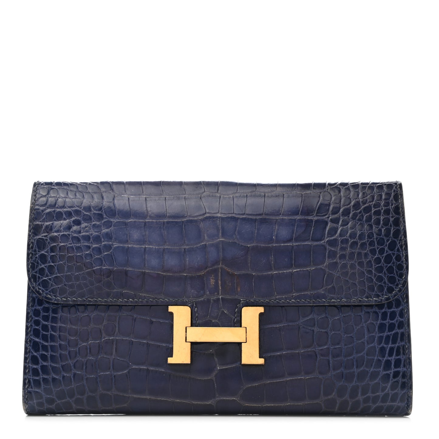Shiny Alligator Verso Constance Long Wallet Bleu Saphir Bleu Paon