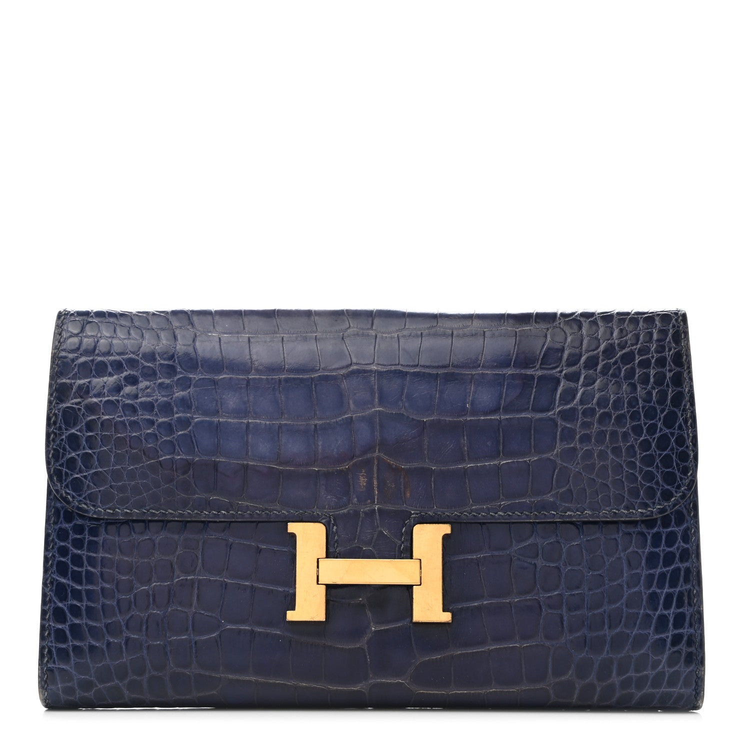 Hermes Shiny Alligator Verso Constance Long Wallet Bleu Saphir Bleu Paon 1 of 7