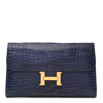 Hermes Shiny Alligator Verso Constance Long Wallet Bleu Saphir Bleu Paon 1 of 7
