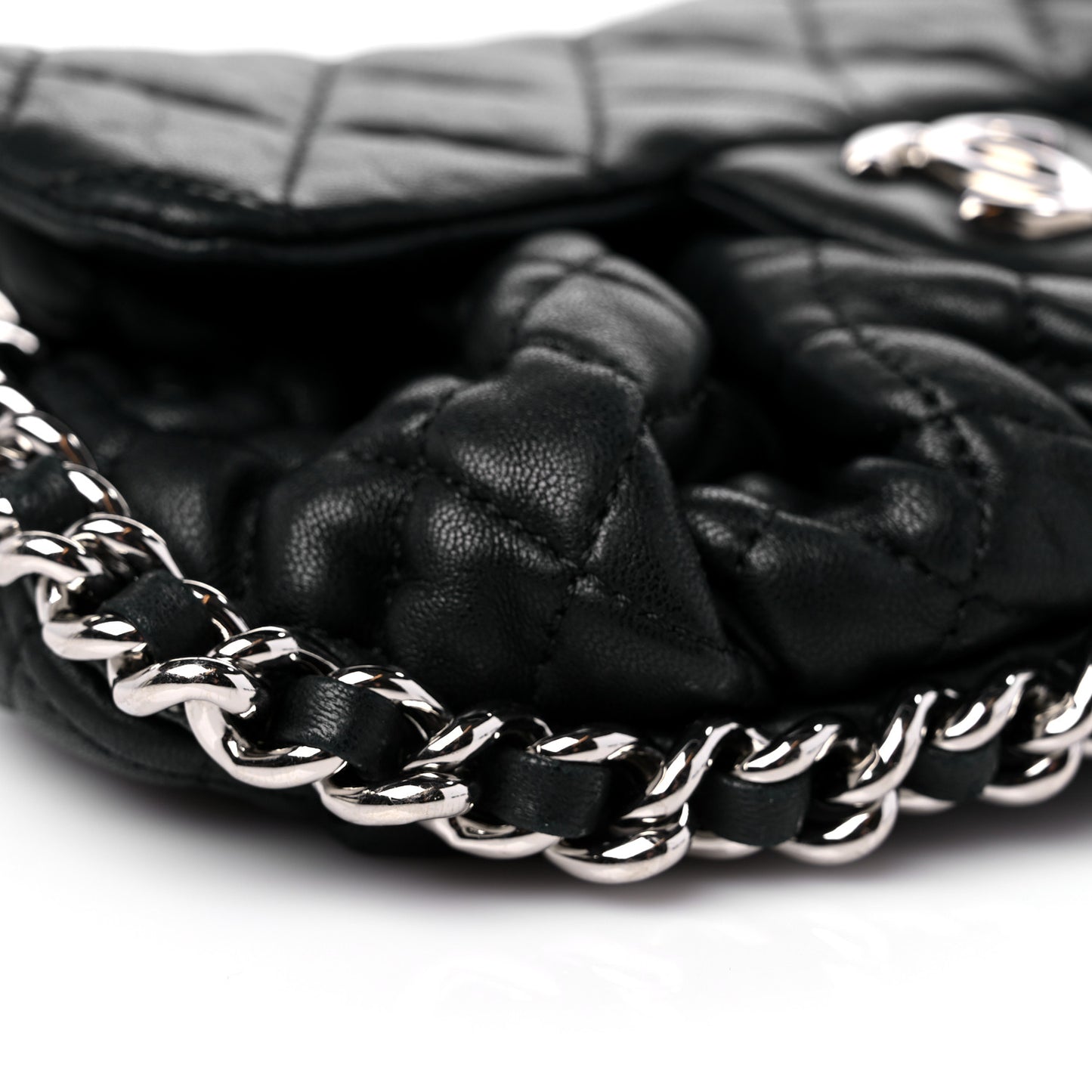 Washed Lambskin Quilted Mini Chain Around Flap Black