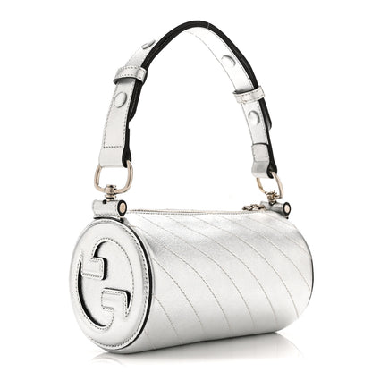 Gucci Sakai Be Green Calfskin Diagonal Stitched Mini Blondie Barrel Shoulder Bag Silver 3 of 10