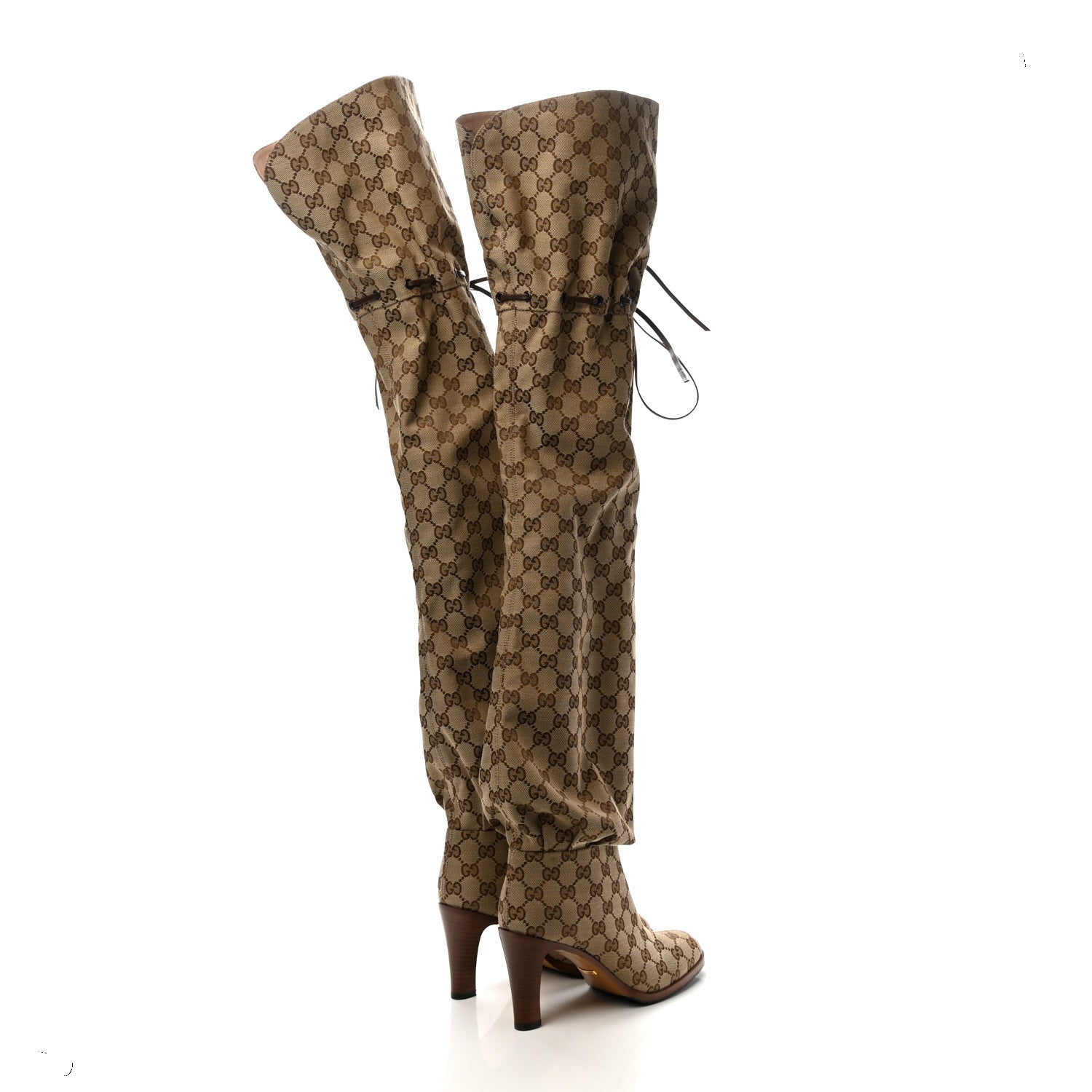 Gucci Monogram Over the Knee Boots 36 Beige Ebony 4 of 6