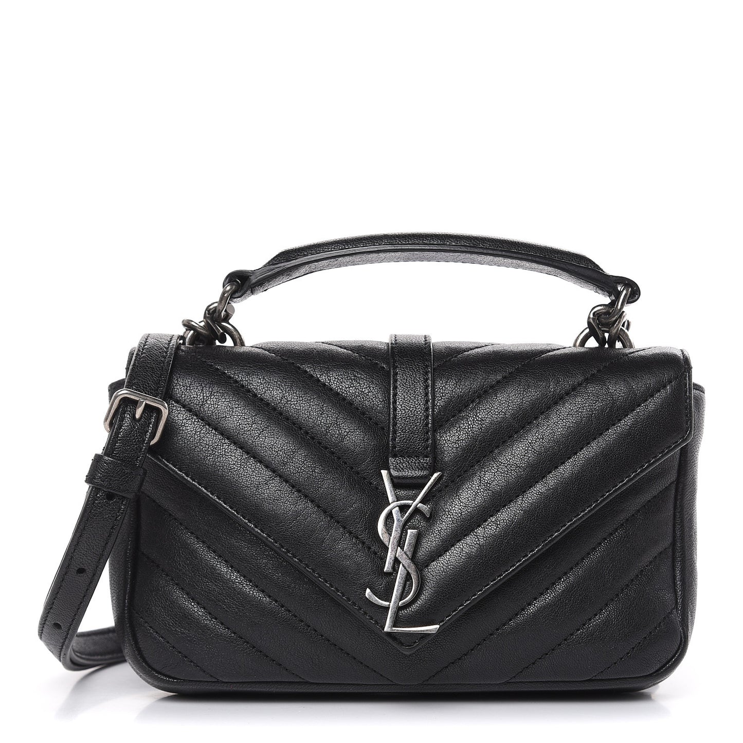 Sheepskin Matelasse Chevron Monogram College Chain Wallet Black