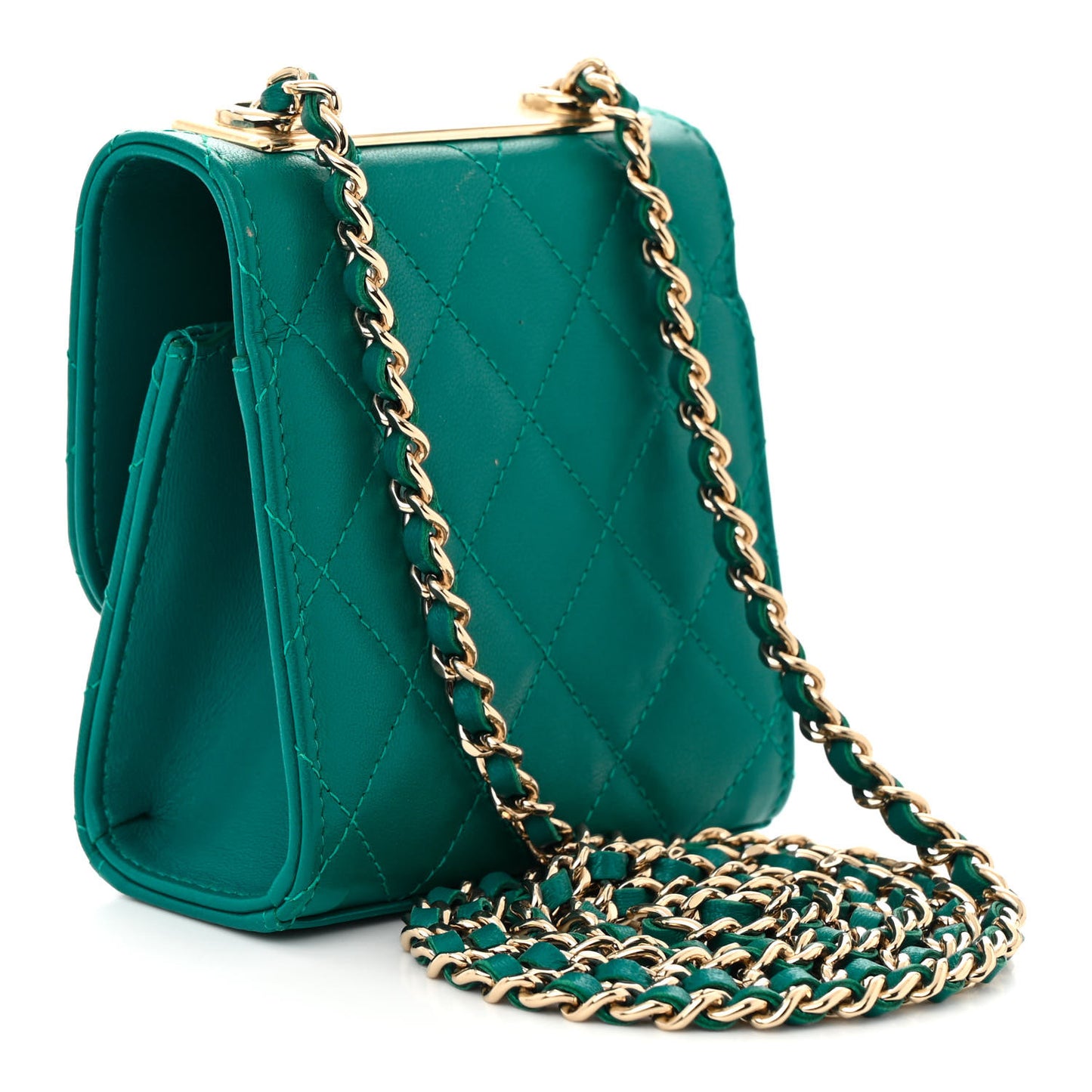 Lambskin Quilted Mini Trendy CC Clutch With Chain Green