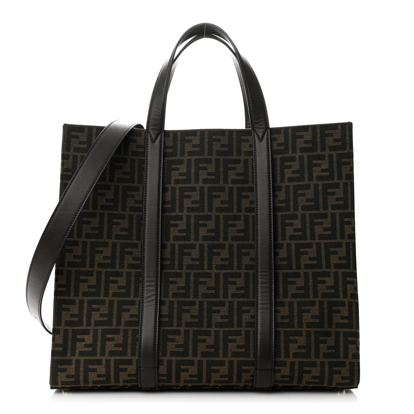 Recycled Fabric Jacquard Vitello Astro FF 1974 Shopping Tote Tobacco Moro Ebano