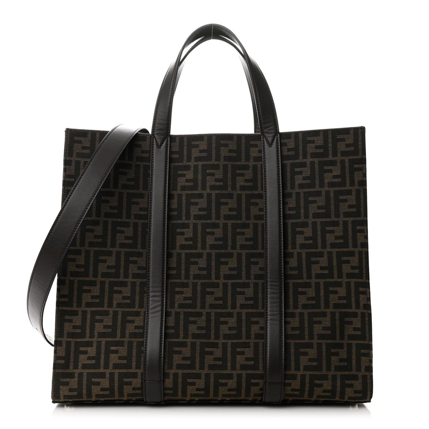Fendi Recycled Fabric Jacquard Vitello Astro FF 1974 Shopping Tote Tobacco Moro Ebano 1 of 10